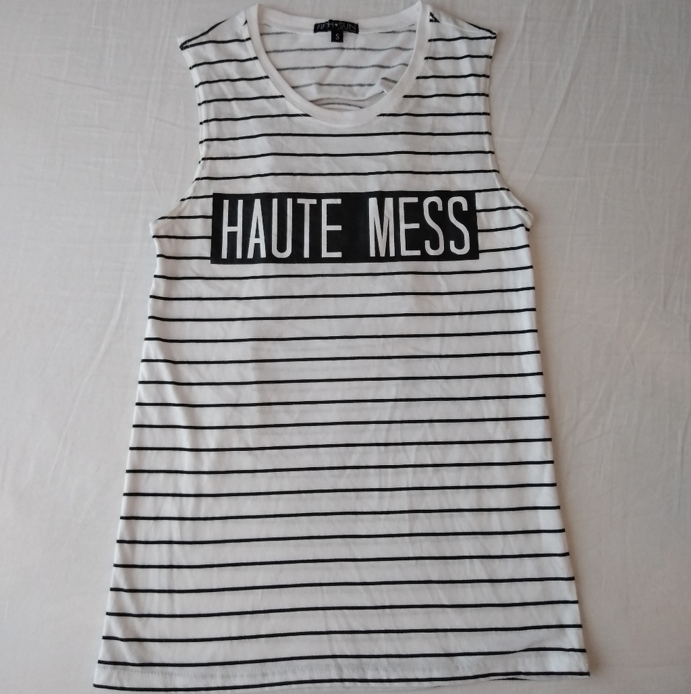 Haute Mess Fifth Sun Sleeveless Top Black and White Stripes